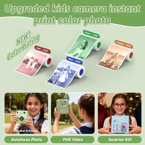 Miniatura 2 de Cámara a color para niños, impresión instantánea, cámara instantánea con papel fotográfico de 4 colores, video HD de 1080P y cámaras digitales