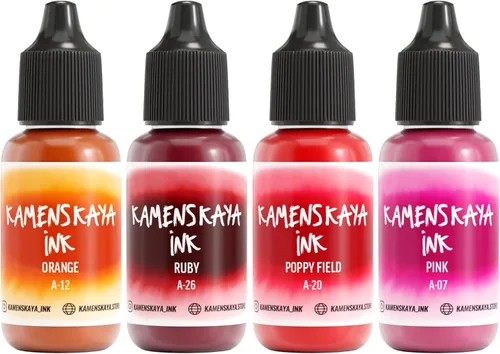 Miniatura 20 de Juego de tinta de alcohol Kamenskaya #10: Combinación de colores combinados de tintas de alcohol, 4 piezas. 0.51 fl oz (15 ml) cada una