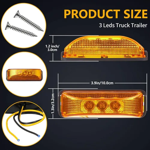 Miniatura 2 de Yahenda 20 Piezas Luces Marcadoras LED para Remolque de 3.9 Pulgadas con 3 LED Impermeables Luz Marcadora Lateral Rectangular Luces de Circulación
