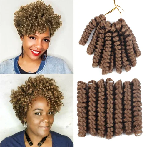 Miniatura 20 de Saniay - 3 paquetes de trenzas de ganchillo cortas trenzadas de ganchillo con espiral, rizos con espiral jamaicana, 20 mechones por paquete