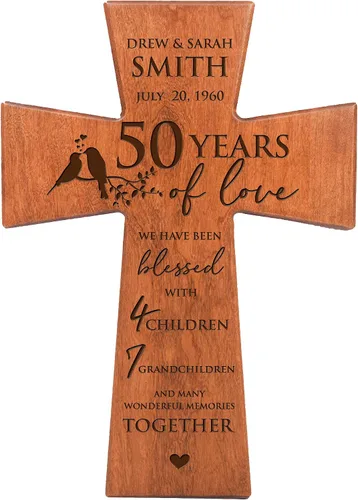 Miniatura 10 de LifeSong Milestones Cruz de pared del 50º aniversario de boda: símbolo atemporal de amor y compromiso, decoración elegante para celebración