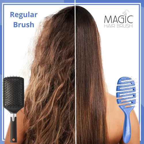 Miniatura 6 de Magic Hair Brush Azul Cepillo desenredante profesional flexible ventilado - Estuche de viaje azul, soplado y uso en húmedo/seco