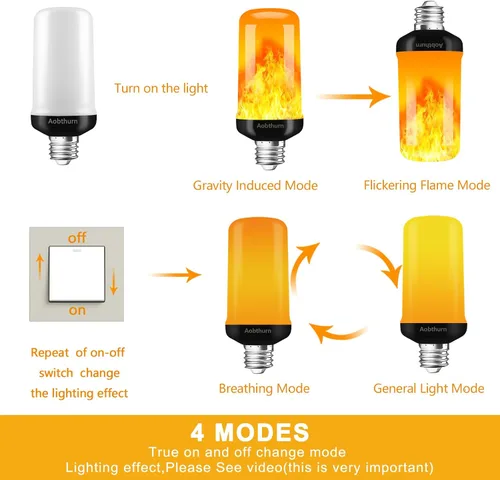 Miniatura 6 de aobthurn Bombillas de Luz de Llama, Bombilla LED de Efecto de Llama de 4 Modos, Base E26 Bombilla de Luz Parpadeante con Sensor de Gravedad