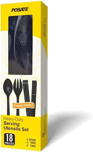 Miniatura 2 de Juego de utensilios de plástico para servir, 18 piezas, 9 pulgadas, negro