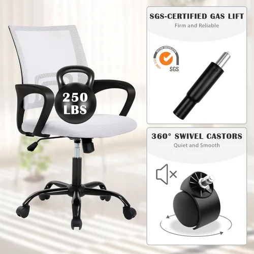 Miniatura 5 de MKDLUFEI Silla de Oficina, Silla Ergonómica Económica con Soporte Lumbar, Ajustable con Respaldo Medio, Giratoria y con Ruedas, para Oficina