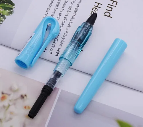 Miniatura 5 de Juego de 12 piezas de plumas estilográficas Jinhao Swan Fude de punta curvada (de fino a ancho) color transparente con estuche desechable