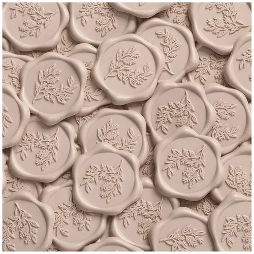 Miniatura 22 de UNIQOOO Calcomanías de sello de cera, calcomanías de sello de invitación de boda de rama de olivo, 50 calcomanías autoadhesivas de oro antiguo, Rama
