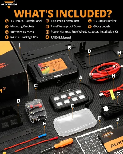 Miniatura 7 de Auxbeam Panel de interruptores RGB de 5 pulgadas, grande, 8 cuadras, panel de interruptor RA80 XL, pulsado momentáneo, 12 V, panel de interruptor