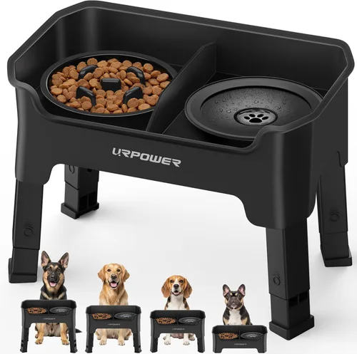 URPOWER Tazones elevados para perros a prueba de desorden con soporte elevado de 4 alturas ajustables con cuenco de agua antiderrames y cuencos para