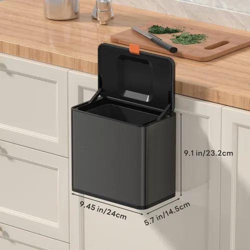 Miniatura 6 de Mbillion - Bote de compostaje de cocina con tapa colgante de 1.05 galones, bote de basura de acero inoxidable para puerta de gabinete de cocina