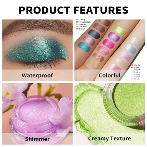 Miniatura 4 de Oulac Sombra de ojos verde con brillo verde turquesa, sombra de ojos altamente pigmentada, impermeable y de larga duración para mujeres con fórmula