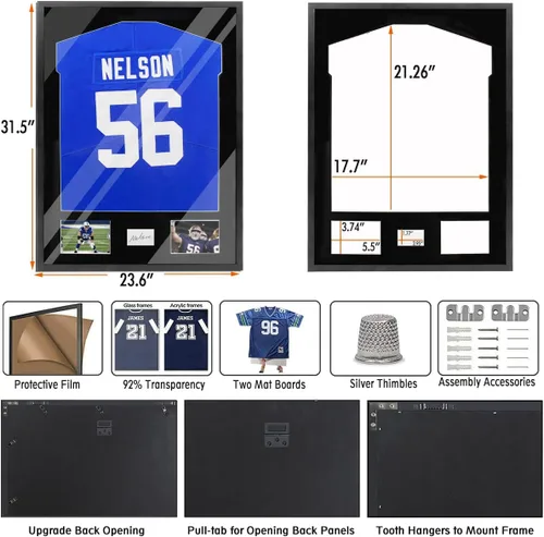 Miniatura 5 de Snail Estuche de madera con marco de jersey de 32 x 24 pulgadas, para montar en la pared, para béisbol, baloncesto, fútbol, hockey, camiseta Negro