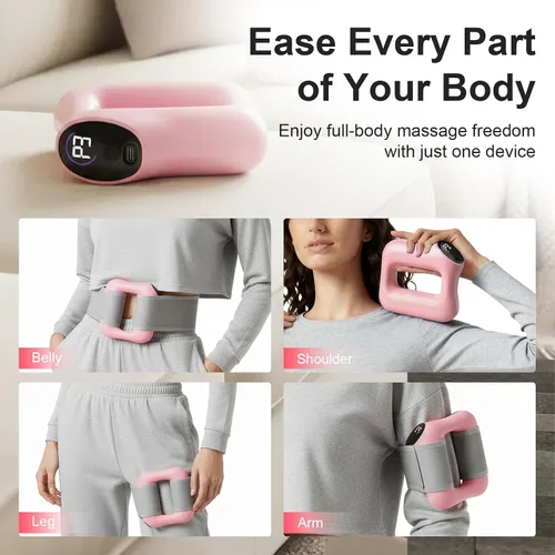 Miniatura 6 de Masajeador de anillo de fascia para grasa del vientre, masajeador ergonómico con cinturón, masajeador muscular de tejido profundo, 3 modos y 5 Rosa