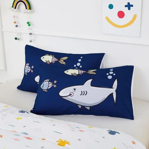 Miniatura 8 de RYNGHIPY Juego de ropa de cama para cama individual para niños, reversible, con estampado de animales marinos, juego de edredón para niños y niñas