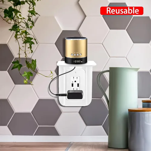 Miniatura 2 de Outlet Shelf, Bathroom Wall Holder with Built-in Cable Management, Wall Organizer for Smart Home Decor Space Saving Electric Toothbrush Use as Echo