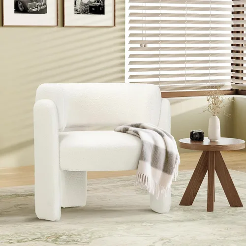 Miniatura 13 de COLAMY Silla decorativa moderna de terciopelo, silla tapizada, cómoda silla con brazo lateral con 3 patas para sala de estar, dormitorio, lectura