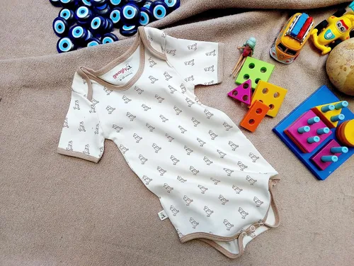 Miniatura 2 de Género Neutral Crema Manga Corta Algodón Orgánico Infantil Bebé Mono Unisex Niño Niña