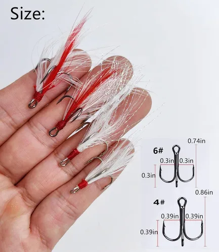 Miniatura 2 de Anzuelos agudos de pesca Gancho de plumas: Juego de anzuelos de pesca vestidos con anillos divididos para hacer señuelos de pesca