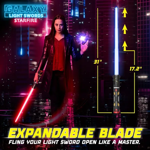 Miniatura 5 de USA Toyz Crossbeam Galaxy - Espada iluminada para niños o adultos, juego de espadas de doble luz 2 en 1 con sonido FX, 6 LED que cambian