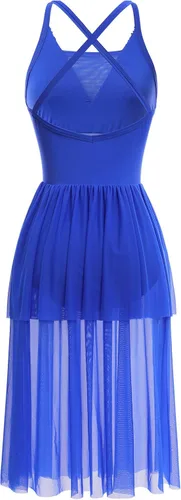 Miniatura 3 de ODASDO Disfraces de baile lírico para mujer, moderno y contemporáneo, vestido de tul de malla con volantes y lentejuelas cruzadas
