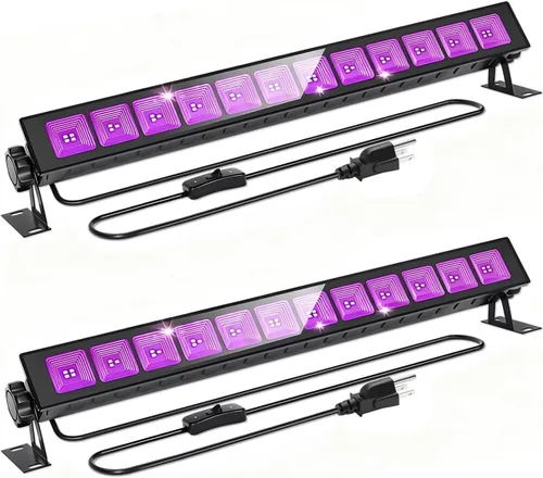 CREATESTAR Paquete de 2 barras de luz LED negras de 45 W, luz negra impermeable IP66 con enchufe e interruptor, luz negra para fiesta brillante,