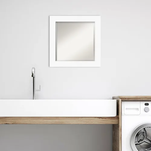 Miniatura 4 de Amanti Art - Espejo de baño blanco para sobre lavabo, espejo de tocador cuadrado blanco de 25x25 para gabinete, marco moderno mediano, se cuelga