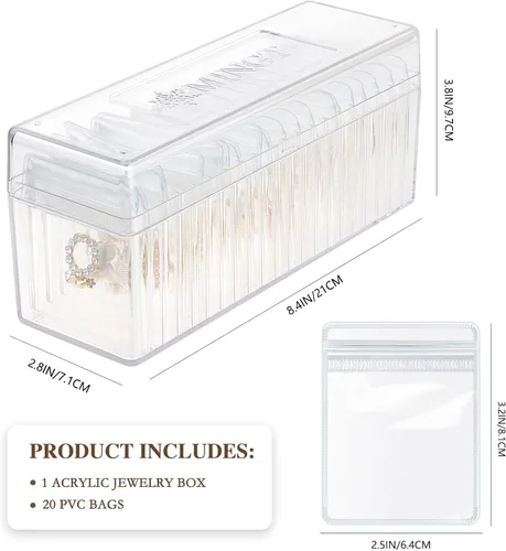 Miniatura 4 de Organizador de joyas de acrílico, soporte organizador de joyas transparente con 20 bolsas de joyería portátiles antideslustre, estuche de joyería