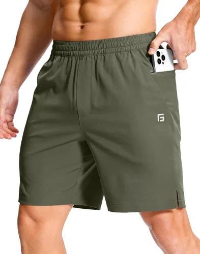 Miniatura 46 de GGJ Pantalones cortos deportivos ligeros para hombre con 2 bolsillos con cremallera de 7/5/9 pulgadas, pantalones cortos de tenis de secado rápido