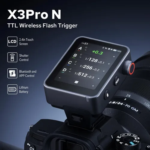 Miniatura 2 de Godox Disparador de flash X3 Pro N X3Pro-N para Nikon, pantalla táctil de 2.4 pulgadas, 1/8000s HSS TTL TCM, carga USB-C, duración de la batería