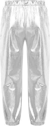 Miniatura 4 de Manyakai Pantalones de baile metálicos brillantes para niños y niñas, leggings atléticos, hip hop, ropa de baile callejero