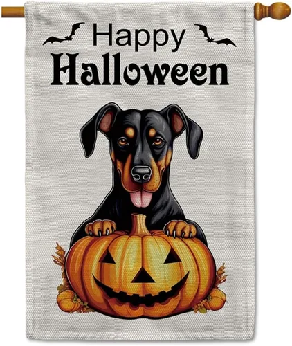 Miniatura 24 de Bandera de jardín de bulldog de Halloween de 12.5 x 18 pulgadas, vertical, doble cara, calabaza de Feliz Halloween, linda cachorro, decoración