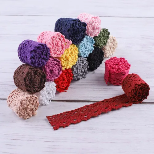 Miniatura 6 de Cinta de encaje vintage de 20 yardas x 1 pulgada, borde de encaje de algodón de ganchillo para paquete de Navidad, costura de novia, disfraces