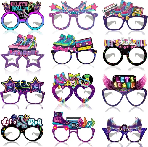 24 lentes de papel retro de los años 60 y 80 para patinaje sobre ruedas, suministros de fiesta de patinaje sobre ruedas, decoraciones de fiesta,