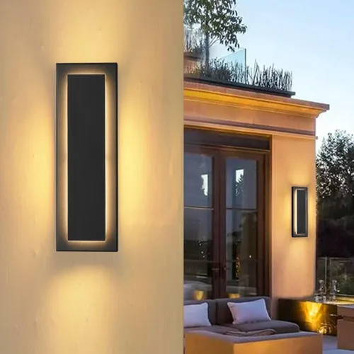 Miniatura 9 de Lámparas de porche delantero de 2 niveles, moderno aplique de pared negro para exteriores, luces exteriores LED impermeables de 15.7 pulgadas, luces