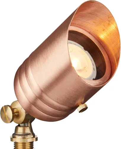 VOLT Fat Boy - Foco exterior de cobre sólido de 12 V con bombilla LED MR16 de 5 W, 2700 K, luz blanca cálida (400 lúmenes) para iluminación de bajo