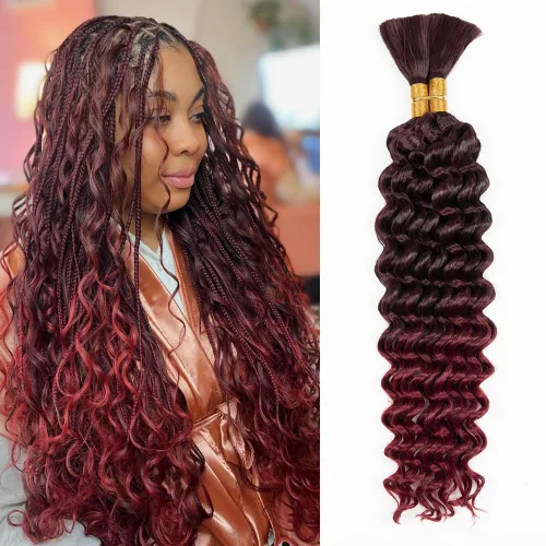 Miniatura 44 de Cabello bohemio para trenzar de 18 pulgadas, 2 paquetes de cabello ondulado profundo a granel para trenzas bohemias, sin trama, extensiones
