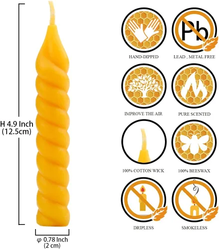 Miniatura 5 de DEYBBY Juego de 12 velas naturales de cera de abeja en espiral, pequeñas velas de cera de abeja orgánica sin goteo de 5 pulgadas, sin goteo