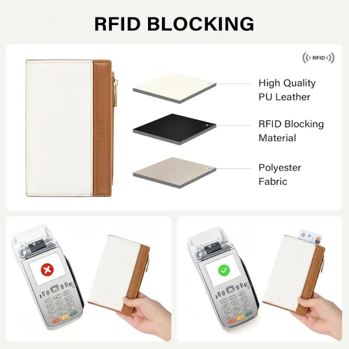 Miniatura 6 de CLUCI Cartera RFID para mujer de cuero PU pequeña, cartera de mujer con bloqueo, cartera de señoras con bolsillo para tarjetas de crédito, Beige