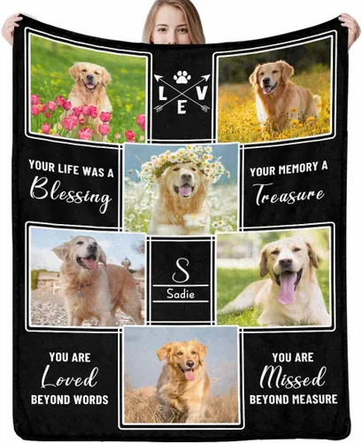 Miniatura 22 de Artsadd Manta conmemorativa personalizada para perros con fotos de perro y nombre, manta conmemorativa personalizada para mascotas, recuerdo