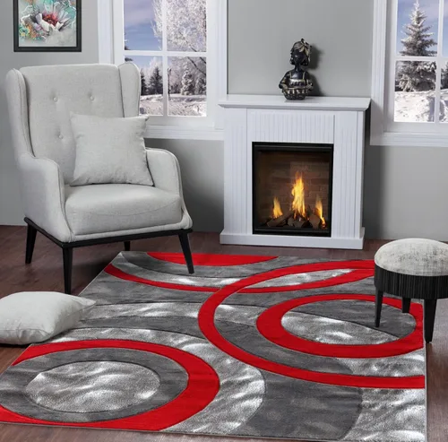 GLORY RUGS Alfombra moderna de 8 x 10 pies, diseño geométrico de círculos rojo claro, suave, tallada a mano, contemporánea, textura esponjosa para