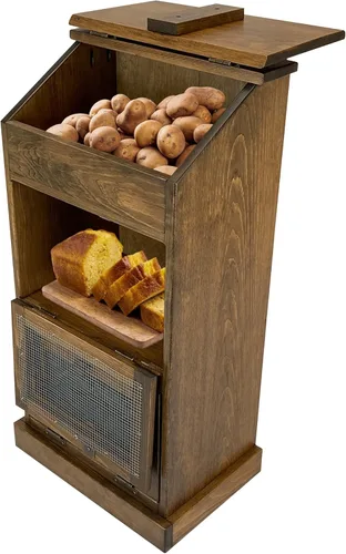 Miniatura 11 de Peaceful Classics Contenedores de almacenamiento de pan de madera, contenedor decorativo de almacenamiento de papas y cebollas, papelera de papa