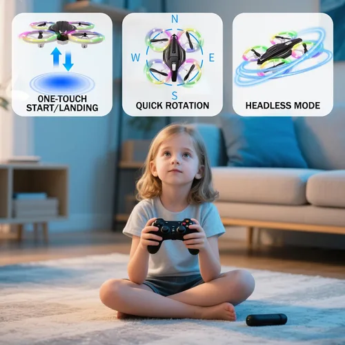 Miniatura 6 de Mini dron de juguete para niños, dron controlado a distancia, cuadricóptero con retención de altitud y modo sin cabeza, protección completa