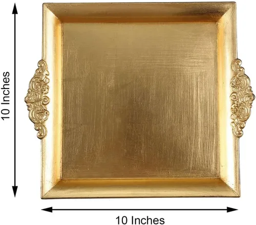 Miniatura 3 de Efavormart - 2 bandejas cuadradas de plástico decorativas doradas de 10 pulgadas con bordes en relieve para bodas, fiestas de cumpleaños