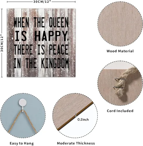 Miniatura 2 de Decorative Wood Pallet Sign Plaque Funny Saying When The Queen Is Happy There Is Peace in The Kingdom Rustic Wood Family Sign Craft Sign Country