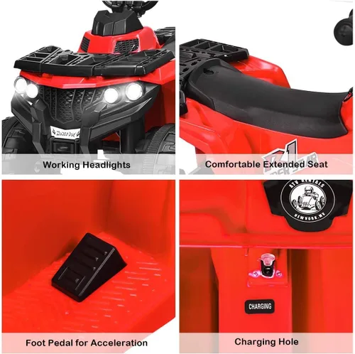 Miniatura 6 de GLACER Cuatrimoto para niños, auto cuádruple de 4 ruedas para niños, vehículo eléctrico alimentado por batería de 6 V con suspensión de resorte