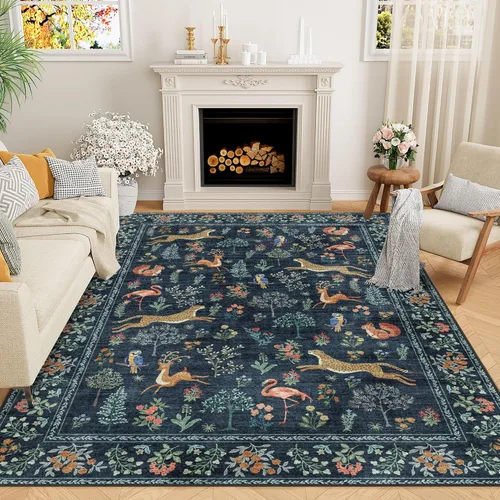 Miniatura 95 de DUKINO Alfombra de área de 6 x 9 pies, alfombra floral para sala de estar, ligera, antideslizante, lavable, alfombra de interior de pelo bajo