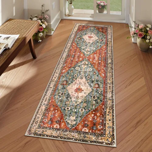 Miniatura 88 de Lahome Alfombra tribal bohemia de 2 x 3 pies, alfombra verde pequeña para entrada, suave, antideslizante, lavable, alfombra de baño bohemia de pelo