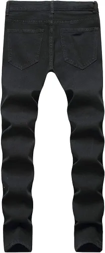 Miniatura 4 de LONGBIDA Pantalones de mezclilla ajustados rasgados para hombre, elásticos, ajustados, con agujeros en la rodilla, pierna cónica