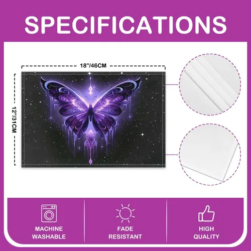 Miniatura 4 de Juego de 4 manteles individuales con diseño de mariposas y animales voladores de noche de ensueño de 12 x 18 pulgadas para mesa de cocina, tapetes