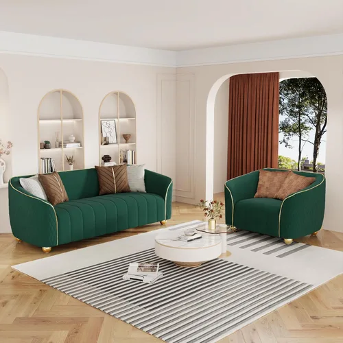 Miniatura 8 de Silla decorativa de 46 pulgadas de ancho para sala de estar, sofá individual de gran tamaño con marco de madera maciza y cojín de terciopelo